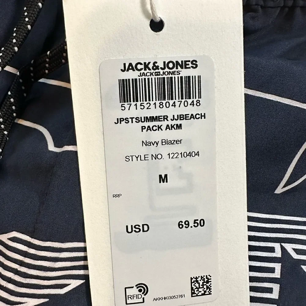 NWT Jacks & Jones Men’s Beach Pack Blue Athletic Shorts Beach Towel Backpack - M
